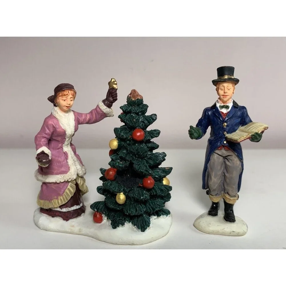 Lemax Christmas Figurines Lady Decorating Tree Man Singing Holiday Village Decor